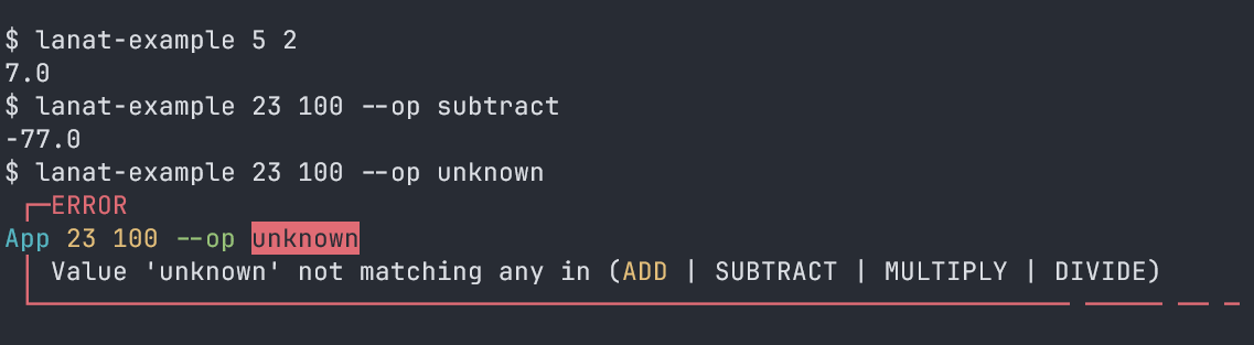 Result on the terminal